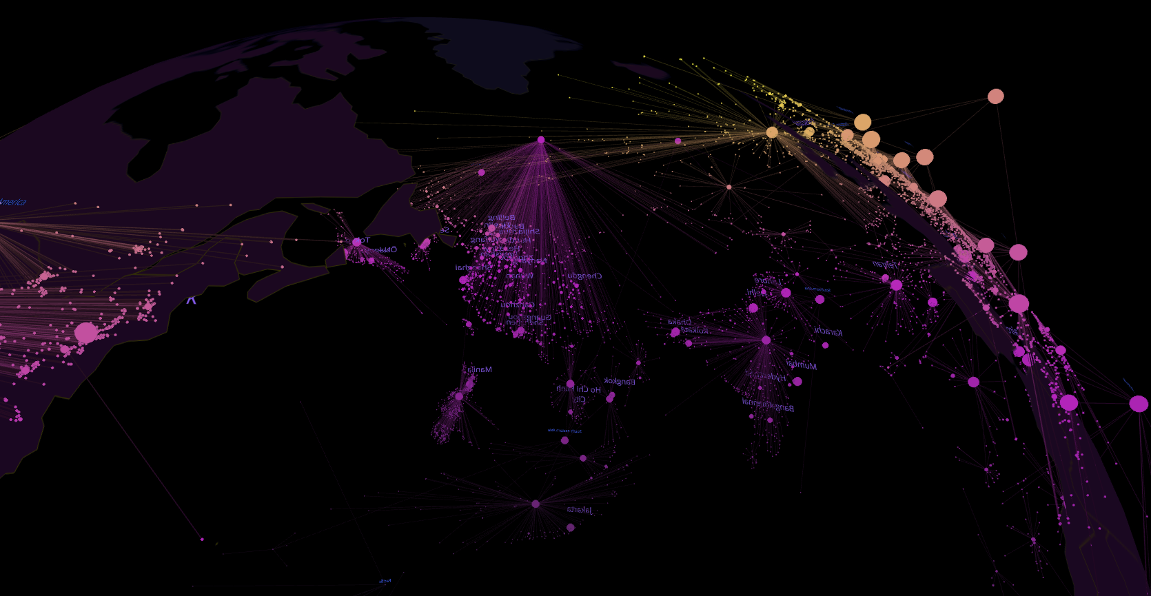 Global data network visualization representing worldwide collaborative analytics